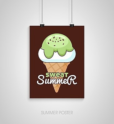 EPS 해외이미지 디자인 포스터 일러스트 매달리기 타이포그라피 사람없음 연두색 갈색 콘아이스크림 서류집게 해외202004 해외일러스트 문자 컬러 모션 아이스크림 집게 초록색 파일형식 벡터 이미지허브