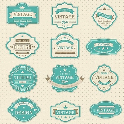 EPS 해외이미지 스티커 일러스트 사람없음 세트 라벨 빈티지 민트색 베이지색 해외202004 해외일러스트 컬러 컨셉 프레임 파일형식 벡터 이미지허브