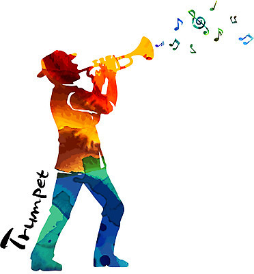 손글씨 남자 문화 예술 음악 연주 일러스트 캘리그라피 붓터치 문화예술 한명 사람 컬러풀 트럼펫 남자만 남자한명만 국내일러스트 AI파일 1 컬러 금관악기 파일형식 벡터