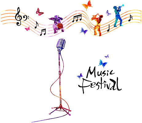 손글씨 영어 남자 문화 예술 음악 연주 음표 일러스트 캘리그라피 붓터치 문화예술 사람 세명 컬러풀 스탠드마이크 오선지 남자만 국내일러스트 AI파일 문자 기호 컬러 악보 마이크 오선 파일형식 벡터