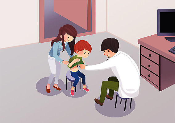 PSD 여자 남자 어린이 일러스트 청진기 병원 사람 치료 세명 건강관리 진료 간호사 의사 어린이만 국내일러스트 의학 의료기기 건강 관리 의료진 파일형식