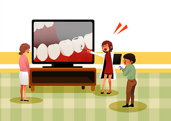 PSD 여자 남자 일러스트 치과 병원 사람 치료 세명 건강관리 스크린 간호사 의사 치아 국내일러스트 의학 건강 관리 의료진 소화기관 파일형식