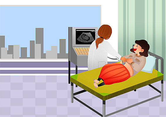 PSD 여자 일러스트 병원 사람 두명 치료 건강관리 임산부 진료 침대 산부인과 태아 초음파 여자만 국내일러스트 가구 의학 건강 관리 임신 파일형식