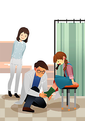 PSD 여자 남자 어린이 일러스트 병원 사람 치료 세명 건강관리 진료 의사 깁스 어린이만 국내일러스트 의학 건강 관리 의료진 의료용품 파일형식