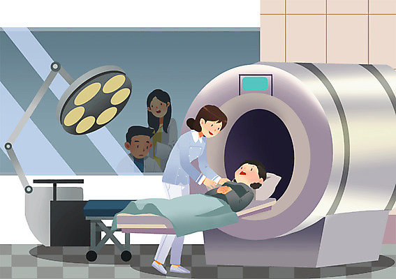 PSD 여자 남자 일러스트 병원 사람 여러명 치료 건강관리 진료 간호사 의사 MRI 의료기계 국내일러스트 다수 의학 의료기기 건강 관리 의료진 파일형식
