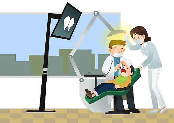 PSD 여자 남자 어린이 일러스트 의료기기 치과 병원 사람 치료 세명 건강관리 환자 간호사 어린이만 국내일러스트 의학 건강 관리 의료진 파일형식