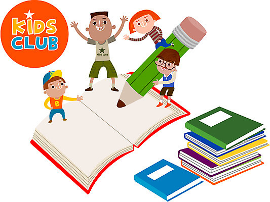 여자 어린이교육 교육 남자 어린이 일러스트 함께함 사람 여러명 책 연필 기쁨 즐거움 클럽 어린이만 국내일러스트 AI파일 감정 다수 컨셉 학용품 필기구 파일형식 벡터