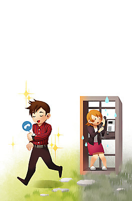 PSD 라이프스타일 여자 남자 시계 일러스트 정보기술 스마트라이프 사람 두명 스마트기기 비교 전화기 스마트 공중전화 통화 편리함 스마트워치 국내일러스트 컨셉 모션 기술 생활 전자제품 웨어러블 파일형식