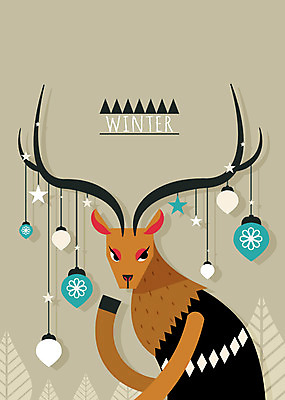 동물 계절 별 백그라운드 겨울 일러스트 전구 장신구 사슴 뿔 풍경 사람없음 장식 겨울배경 국내일러스트 AI파일 자연요소 포유류 파일형식 벡터