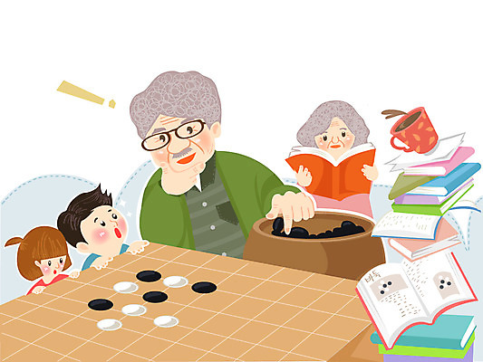 교육 할아버지 노년 할머니 커피 어린이 일러스트 놀이 손자 사람 여러명 취미 책 컵 독서 게임 바둑 국내일러스트 AI파일 식기 여자 남자 음료 다수 성인 손주 파일형식 벡터