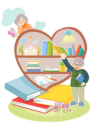 여자 교육 할아버지 노년 남자 할머니 일러스트 학교 사람 취미 두명 책 도서관 노인만 성인만 국내일러스트 AI파일 성인 파일형식 벡터