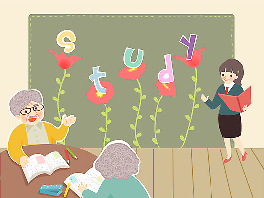 알파벳 영어 여자 교육 할아버지 노년 남자 할머니 일러스트 교실 사람 취미 세명 스터디 강사 교사 모임 노인만 성인만 국내일러스트 AI파일 직업 문자 학교 성인 학습 파일형식 벡터