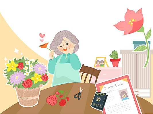 식물 여자 교육 노년 꽃 할머니 일러스트 가위 실내 한명 사람 취미 꽃꽂이 자격증 플로리스트 여자만 여자한명만 성인여자만 성인한명만 성인여자한명만 노인만 성인만 노인여자만 노인여자한명만 국내일러스트 AI파일 직업 1 문구용품 성인 내부 원예 증명서 파일형식 벡터