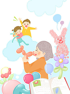 여자 교육 노년 할머니 어린이 일러스트 사람 취미 책 세명 봉사 풍선 풍선아트 여자만 국내일러스트 AI파일 성인 도움 그림 파일형식 벡터