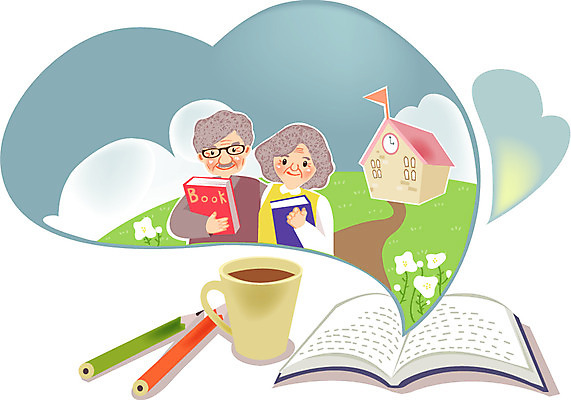 여자 교육 할아버지 노년 남자 할머니 커피 일러스트 학교 휴식 사람 취미 두명 책 컵 하트 노인만 성인만 국내일러스트 AI파일 모양 식기 음료 컨셉 성인 파일형식 벡터