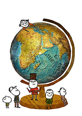 PSD 편집이미지 라이프스타일 여자 남자 포토일러 사람 여러명 지구본 합성 이미지편집 다수 생활 파일형식