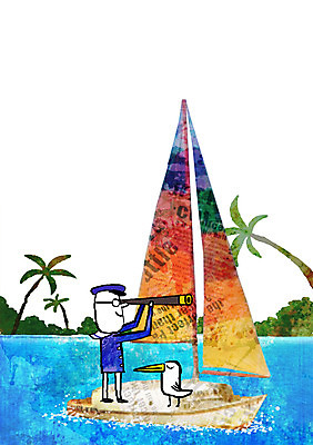 PSD 편집이미지 라이프스타일 남자 바다 여행 요트 포토일러 한명 사람 망원경 합성 남자만 남자한명만 이미지편집 1 배_교통 생활 파일형식