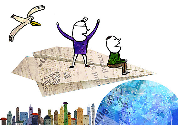 PSD 편집이미지 라이프스타일 남자 지구 조류 포토일러 사람 두명 종이비행기 합성 남자만 이미지편집 동물 생활 종이접기 파일형식