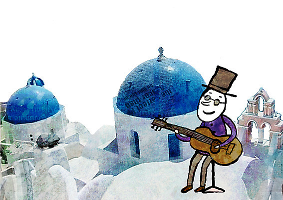 PSD 편집이미지 라이프스타일 남자 연주 포토일러 한명 사람 건물 기타 합성 산토리니 거리공연 남자만 남자한명만 이미지편집 1 건축물 음악 현악기 생활 공연 그리스 파일형식