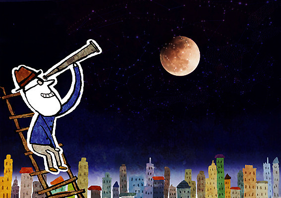 PSD 편집이미지 라이프스타일 남자 사다리 포토일러 한명 사람 망원경 보름달 합성 천체관측 남자만 남자한명만 이미지편집 1 생활 달 도구 관측 파일형식