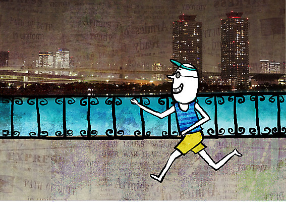 PSD 편집이미지 라이프스타일 남자 야경 포토일러 거리 한명 사람 조깅 운동 합성 남자만 남자한명만 이미지편집 1 건강 생활 야간 파일형식 풍경_경치