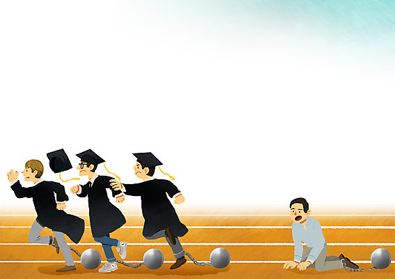 PSD 남자 대학생 일러스트 학사모 사람 여러명 일상 달리기 경쟁 자유 탈출 일상탈출 넘어짐 족쇄 남자만 국내일러스트 모자_잡화 학생 다수 컨셉 졸업 모션 라이프 파일형식