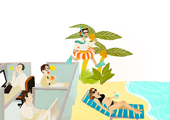 PSD 여자 남자 바다 일러스트 비즈니스 사람 여러명 해변 일상 사무실 자유 탈출 일상탈출 파티션 국내일러스트 다수 컨셉 라이프 파일형식