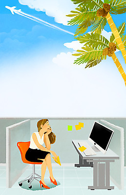 PSD 여자 여행 일러스트 비즈니스 한명 사람 일상 야자수 자유 비즈니스우먼 탈출 종이비행기 책상 일상탈출 파티션 여자만 여자한명만 국내일러스트 나무 1 가구 컨셉 라이프 직장인 종이접기 파일형식