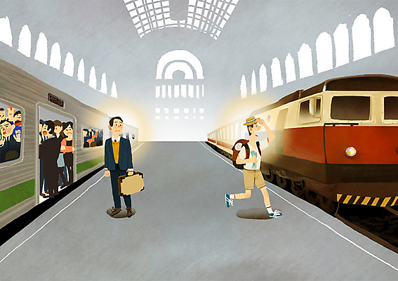 PSD 남자 여행 일러스트 비즈니스 사람 여러명 일상 기차 자유 비즈니스맨 비교 전철 역 탈출 출근 일상탈출 남자만 국내일러스트 육상교통 다수 컨셉 교통시설 대중교통 라이프 직장인 출퇴근 파일형식