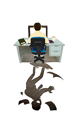 PSD 남자 일러스트 비즈니스 그림자 한명 사람 일상 컴퓨터 사무실 자유 업무 스케이트보드 비즈니스맨 비교 탈출 일상탈출 남자만 남자한명만 국내일러스트 1 컨셉 라이프 전자제품 작업 보드_스포츠 직장인 파일형식