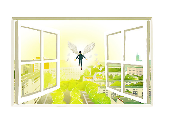 PSD 남자 일러스트 창문 천사 한명 사람 일상 자유 비행 탈출 일상탈출 남자만 남자한명만 국내일러스트 1 컨셉 라이프 파일형식