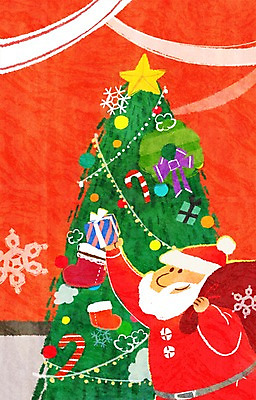 PSD 캐릭터 노년 남자 별 크리스마스 겨울 일러스트 지팡이 선물 한명 사람 성인 장식 선물상자 크리스마스트리 산타클로스 눈 산타캐릭터 일러캐릭터 자연요소 1 계절 기념일 날씨 상자 파일형식