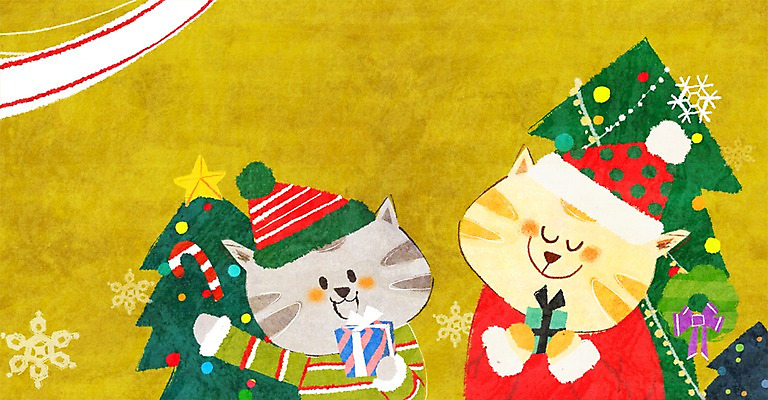 PSD 동물 모자 크리스마스 두마리 겨울 일러스트 선물 사람없음 선물상자 상자 크리스마스트리 고양이 국내일러스트 잡화 계절 기념일 2 포유류 반려동물 파일형식