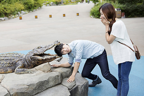 포토 JPG 주간 동물 커플 여자 남자 포즈 동물원 서기 사람 동양인 상반신 20대 성인 야외 두명 옆모습 한국인 물기 악어 입가림 청년만 성인만 국내포토 자연요소 뷰포인트 관계 파충류 모션 인종 청년 가림 파일형식