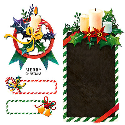 PSD 리본 스티커 크리스마스 일러스트 초 프레임 사람없음 장식 컬러풀 라벨 칠판 종 포인세티아 프레임일러스트 국내일러스트 기념일 꽃 컬러 파일형식