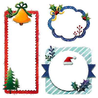 PSD 나무 모자 리본 스티커 크리스마스 일러스트 프레임 사람없음 장식 컬러풀 라벨 종 프레임일러스트 국내일러스트 식물 잡화 기념일 컬러 파일형식
