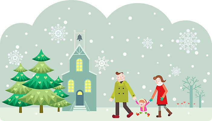 나무 여자 남자 어린이 겨울 일러스트 가족 엄마 눈꽃 사람 성인 세명 소풍 성당 교회 종 눈 아빠 연말연시 국내일러스트 AI파일 자연요소 식물 계절 관계 종교건축 날씨 눈_날씨 건물 야외활동 파일형식 벡터