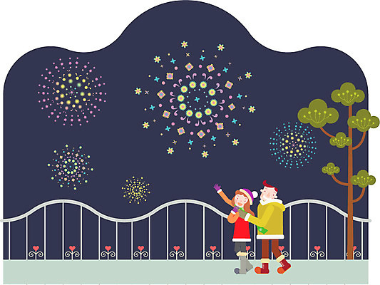 나무 커플 여자 남자 겨울 일러스트 불꽃놀이 사람 성인 야외 두명 울타리 야간 연말연시 성인만 국내일러스트 AI파일 자연요소 식물 계절 관계 놀이 담장 파일형식 벡터