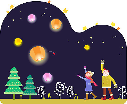 나무 커플 여자 남자 겨울 일러스트 사람 성인 야외 두명 등불 야간 연말연시 소원 성인만 국내일러스트 AI파일 자연요소 식물 계절 관계 조명 파일형식 벡터
