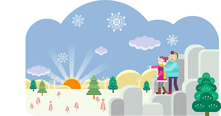 주간 나무 커플 여자 남자 겨울 일러스트 사람 성인 야외 두명 햇빛 태양 일출 돌_바위 바위 연말연시 소원 성인만 국내일러스트 AI파일 자연요소 식물 계절 관계 노을 파일형식 벡터