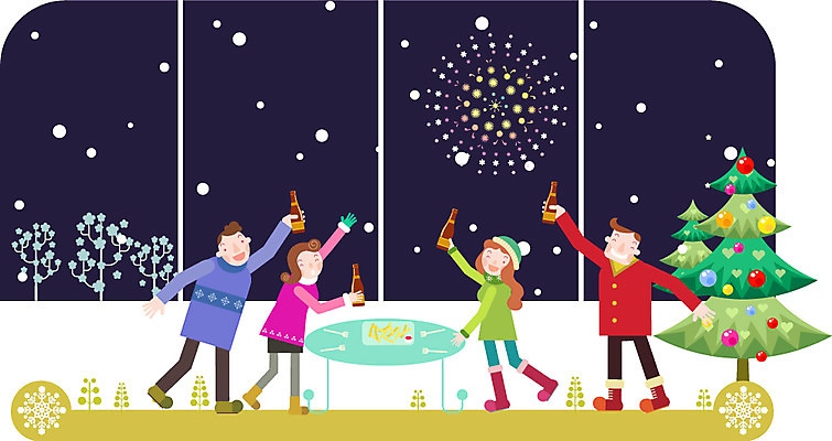 나무 여자 남자 크리스마스 겨울 일러스트 창문 가족 탁자 맥주 불꽃놀이 사람 여러명 성인 친구 크리스마스트리 눈 건배 연말연시 성인만 국내일러스트 AI파일 자연요소 식물 계절 기념일 가구 다수 관계 놀이 날씨 주류 파일형식 벡터