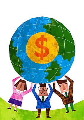 PSD 캐릭터 여자 남자 지구 백그라운드 일러스트 비즈니스 협력 들기 사람 세명 금융 경제 달러 직장인 비즈니스맨 비즈니스우먼 비즈니스캐릭터 국내일러스트 일러캐릭터 직업 돈 모션 파일형식