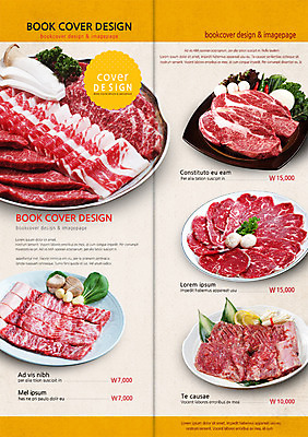 PSD 템플릿 편집 접시 표지디자인 북디자인 내지 한식 음식 리플렛 백그라운드 채소 2단접지 북커버 식재료 파슬리 마늘 생고기 육류 팜플렛 사람없음 요식업 버섯 소고기 가격 메뉴 메뉴판 청경채 갈비 차돌박이 이미지템플릿 식기 산업 파일형식