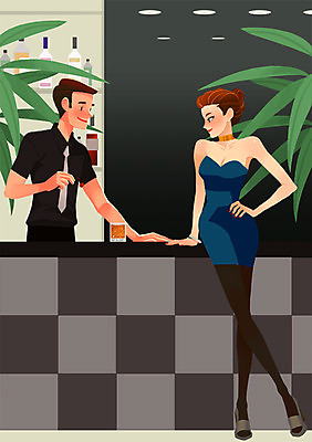 PSD 라이프스타일 여자 남자 백그라운드 일러스트 실내 사람 성인 두명 라이프 로맨틱 나이트 칵테일 바 선술집 분위기 클럽 바텐더 설레임 성인만 국내일러스트 감정 컨셉 주류 내부 생활 술집 파일형식