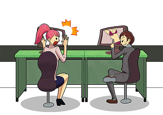 PSD 여자 남자 백그라운드 의자 일러스트 회사 비즈니스 탁자 실내 사람 성인 두명 비즈니스라이프 컴퓨터 사무실 비즈니스맨 비즈니스우먼 범죄 구출 보호 위험 영상 성범죄 성희롱 음란물 성인만 국내일러스트 라이프스타일 가구 컨셉 내부 전자제품 도움 직장인 파일형식