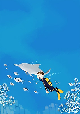 PSD 남자 어린이 바다 백그라운드 일러스트 레저 휴식 어류 한명 사람 바닷속 놀이공원 즐거움 돌고래 잠수복 스쿠버다이버 남자만 남자한명만 어린이만 소년만 소년한명만 국내일러스트 1 옷 감정 컨셉 포유류 수중 수중동물 테마파크 스쿠버다이빙 파일형식