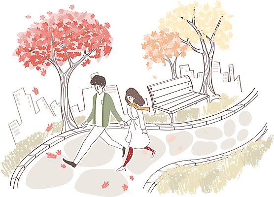 전신 나무 식물 커플 계절 공원 여자 남자 꽃 행복 길 여유 백그라운드 낙엽 벤치 일러스트 함께함 사랑 사람 풍경 성인 야외 두명 건물 가을풍경 산책 가을 성인만 가을배경 국내일러스트 AI파일 건축물 공공시설 감정 컨셉 잎 의자 관계 휴식 파일형식 벡터 가을_계절