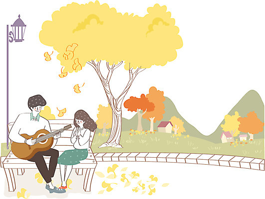 전신 나무 식물 커플 계절 공원 여자 남자 꽃 행복 여유 백그라운드 낙엽 연주 벤치 일러스트 함께함 사랑 사람 풍경 성인 야외 두명 가을풍경 가을 기타 가로수 성인만 가을배경 국내일러스트 AI파일 공공시설 감정 음악 컨셉 잎 의자 관계 현악기 파일형식 벡터 가을_계절