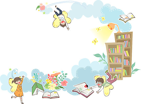 식물 구름 여자 어린이교육 교육 남자 어린이 나비 백그라운드 일러스트 조명 책장 프레임 사람 책 세명 도서관 어린이만 국내일러스트 AI파일 자연요소 가구 곤충 파일형식 벡터