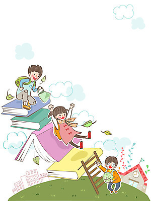 식물 구름 여자 어린이교육 교육 남자 어린이 백그라운드 일러스트 사다리 학교 프레임 사람 잔디 책 세명 미끄럼틀 어린이만 국내일러스트 AI파일 자연요소 도구 놀이기구 파일형식 벡터